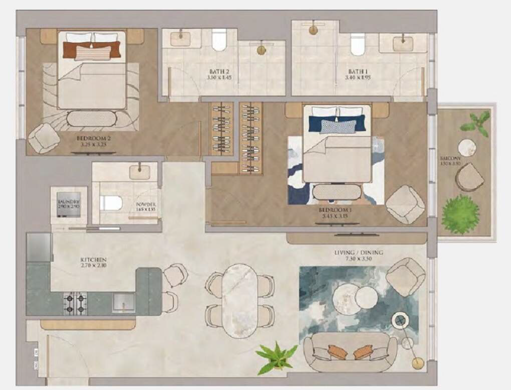 2BR typical layout · from 97.27 m²